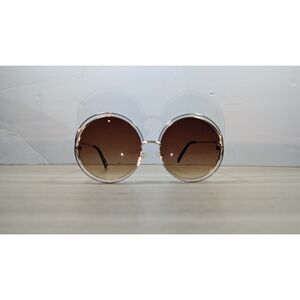 Round Double Bridge Sunglasses Gold Frame Brown Gradient Lenses Retro